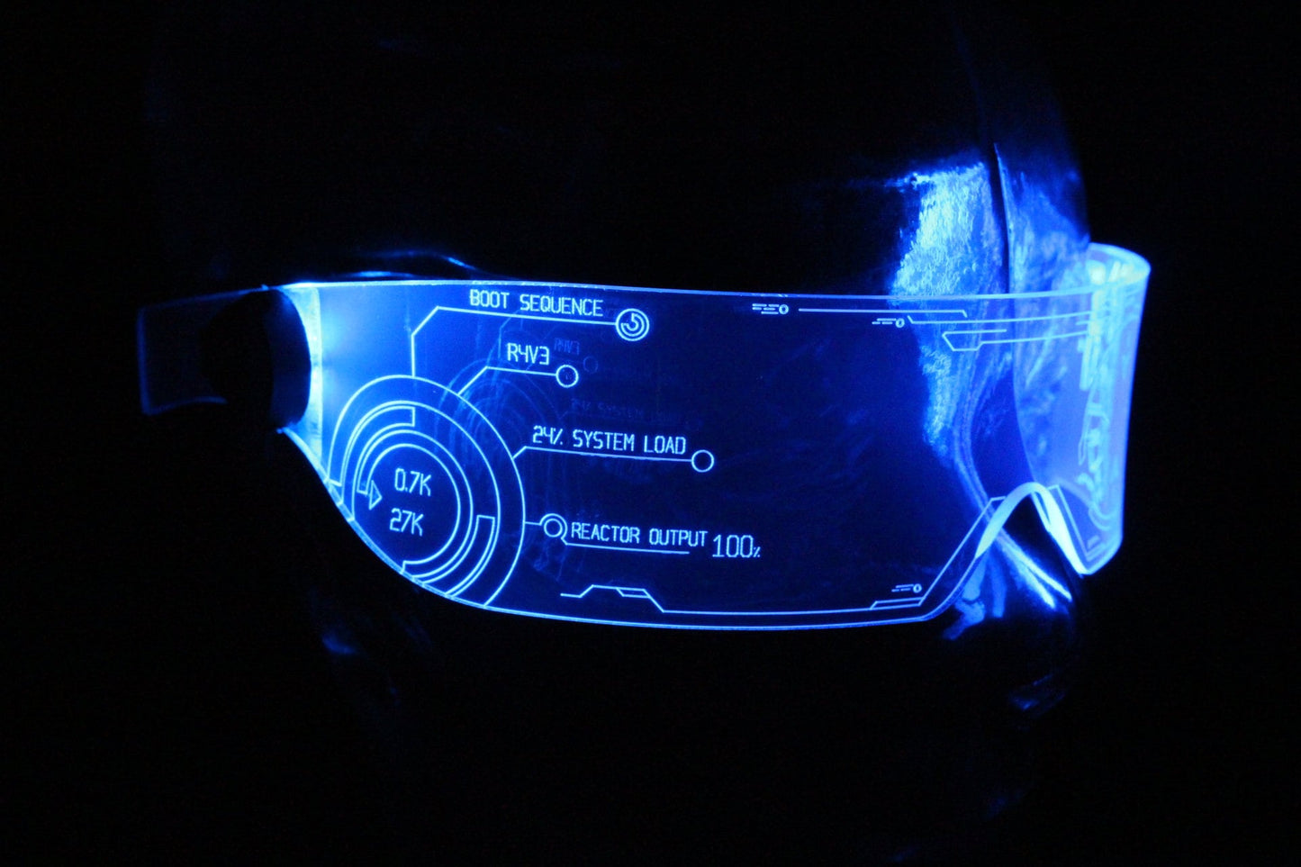 The original Illuminated Cyberpunk Cyber goth visor Iron Man J.A.R.V.I.S. 2.0 neon blue