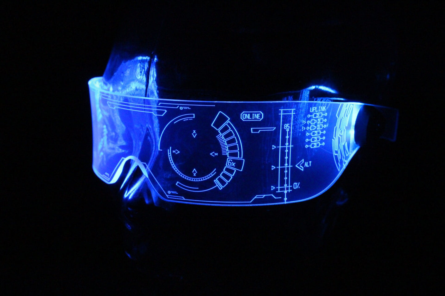 The original Illuminated Cyberpunk Cyber goth visor Iron Man J.A.R.V.I.S. 2.0 advanced neon blue