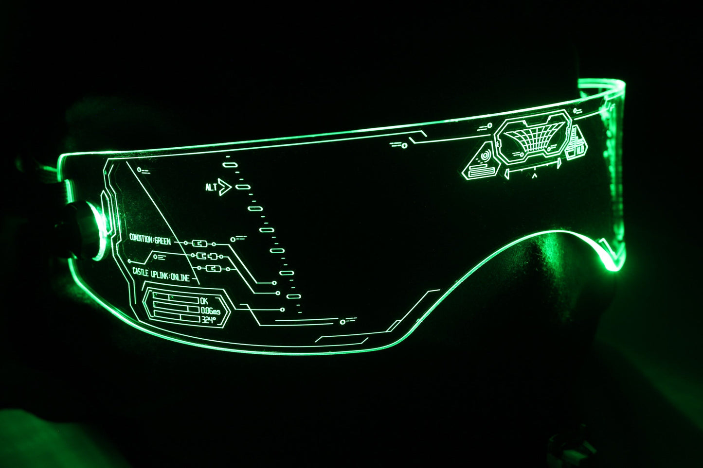 Illuminated Cyberpunk Cyber goth fursuit visor Paladin  Clear **choose your LED colour**