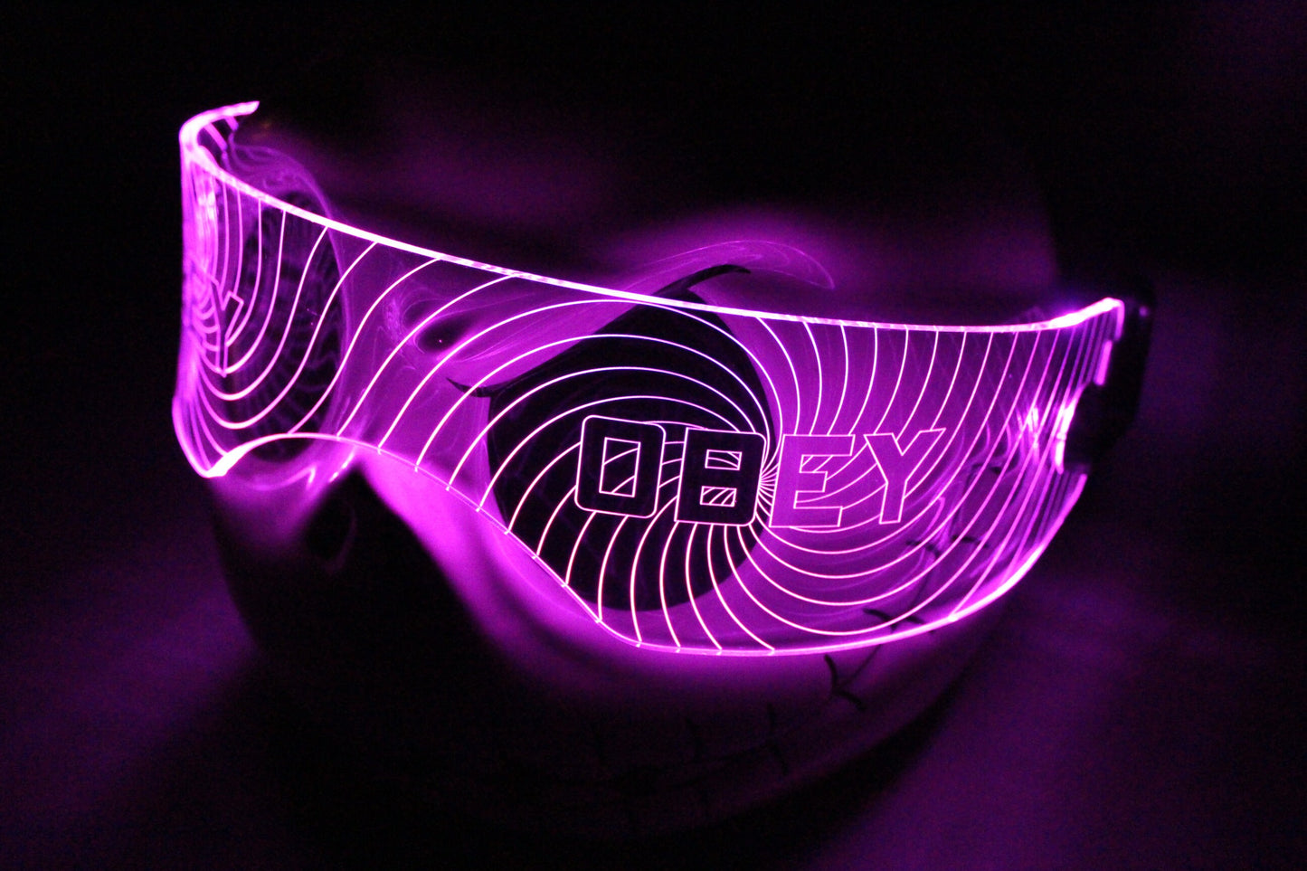 Illuminated Cyberpunk Cyber goth fursuit visor HYPNO OBEY  Clear **choose your LED colour**