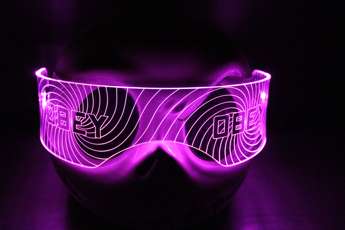 Illuminated Cyberpunk Cyber goth fursuit visor HYPNO OBEY  Clear **choose your LED colour**