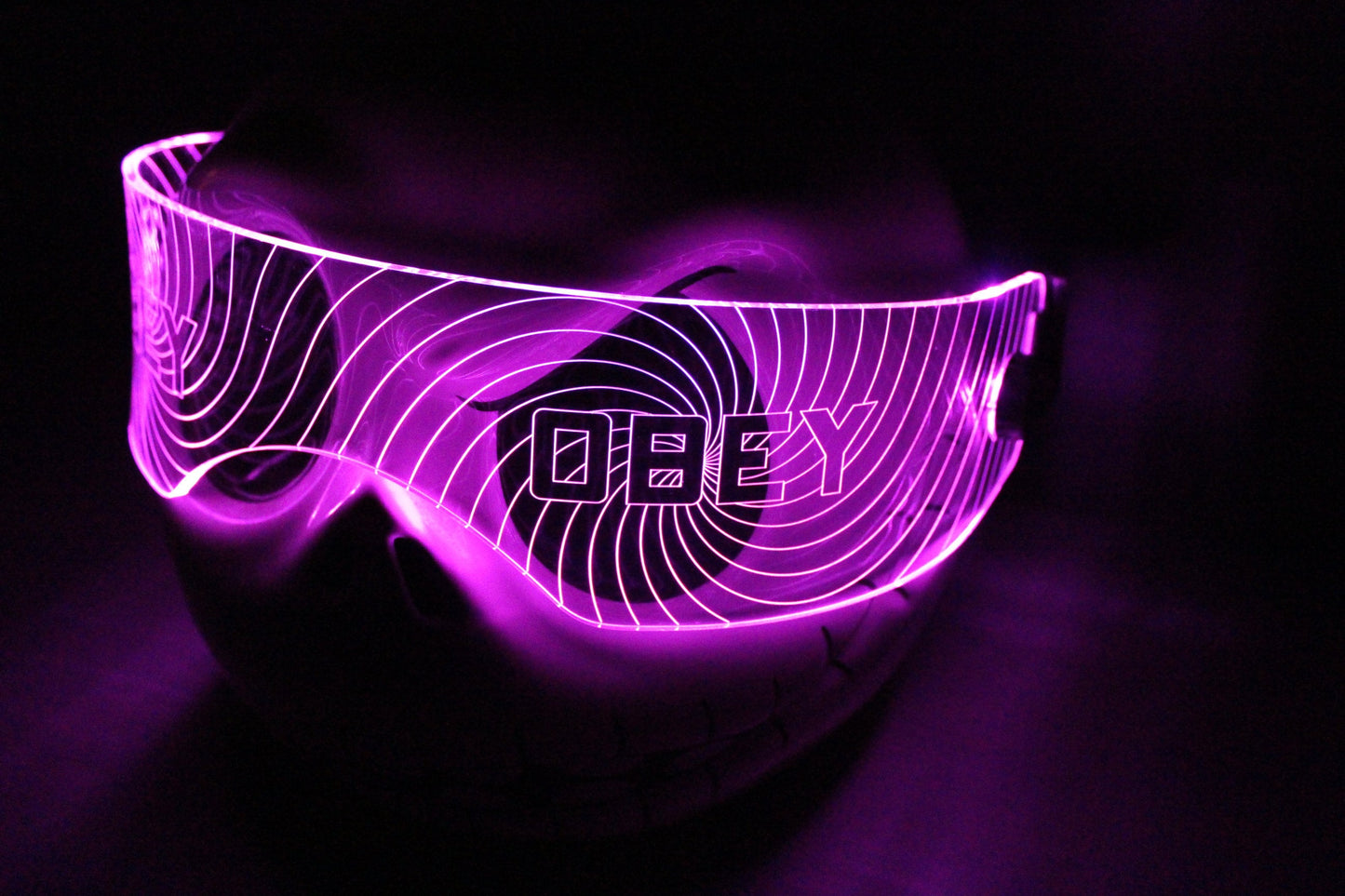 Illuminated Cyberpunk Cyber goth fursuit visor HYPNO OBEY  Clear **choose your LED colour**