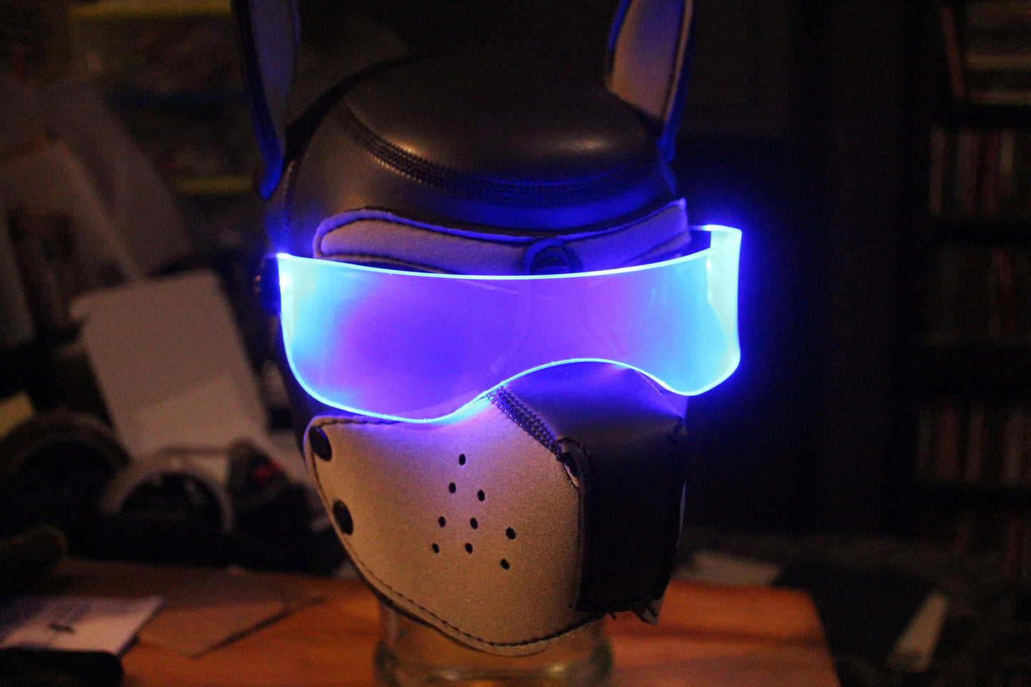 Pup hood Visor Neon Blue The original Illuminated Cyberpunk Cyber goth visor puphood