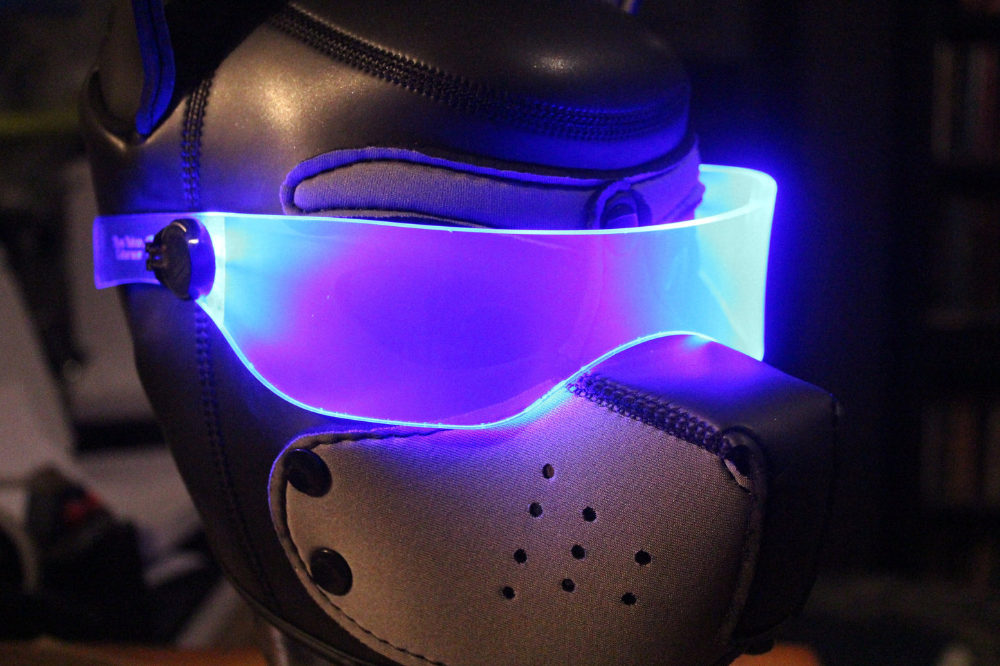 Pup hood Visor Neon Blue The original Illuminated Cyberpunk Cyber goth visor puphood