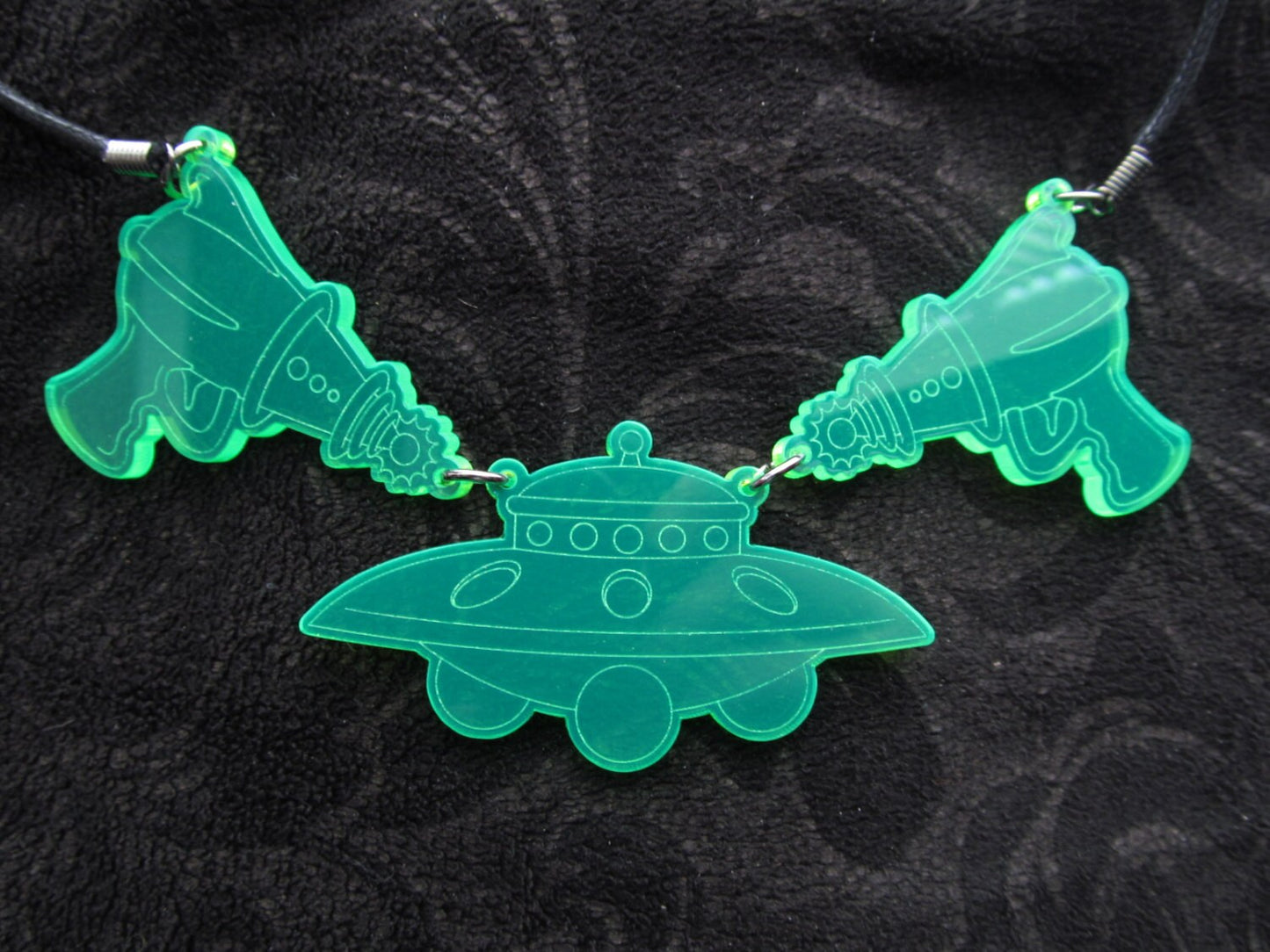 Raygun UFO necklace laser cut/engraved