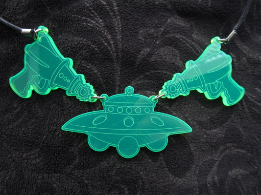 Raygun UFO necklace laser cut/engraved