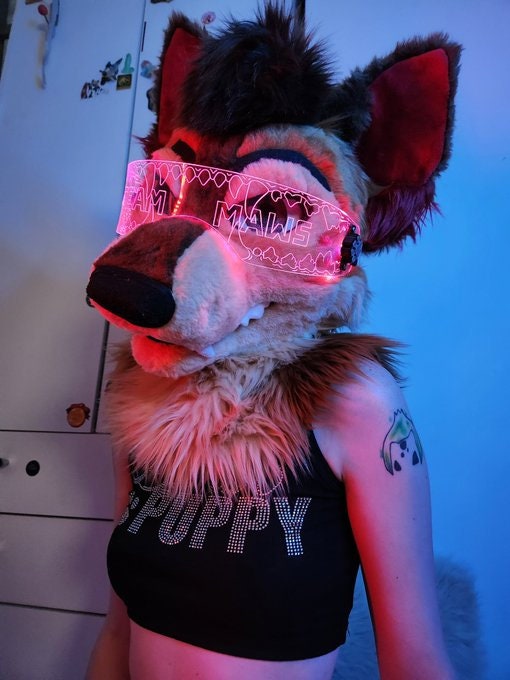 Illuminated Cyberpunk Cyber goth fursuit visor MAW text Clear **choose your LED colour**