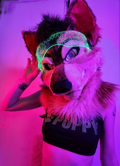 Illuminated Cyberpunk Cyber goth fursuit visor MAW text Clear **choose your LED colour**