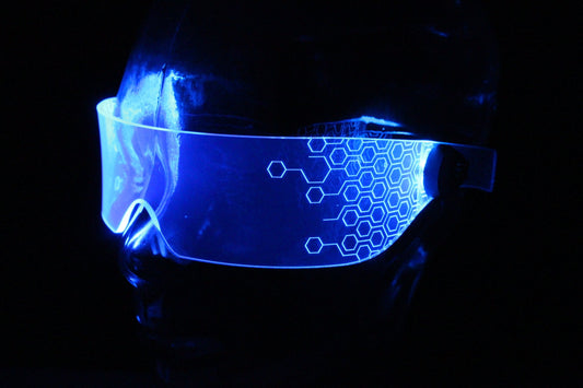 The original Illuminated Cyberpunk Cyber goth visor Deus Hex Blue