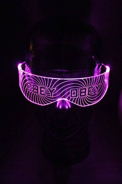 The original Illuminated Cyberpunk Cyber goth visor HYPNO-OBEY  Clear **choose your LED colour**