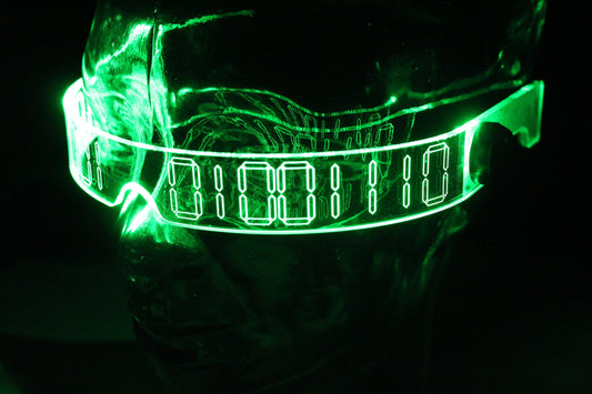 STEALTH BINARY Clear **choose your led colour*** Customisable!  The original Illuminated Cyberpunk Cyber goth visor